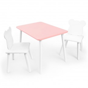 Детский комплект стол и два стула «Мишка» Rolti Baby (розовый/белый, массив березы/мдф) в Губкинском - gubkinskiy.ok-mebel.com | фото
