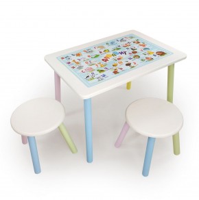 Детский комплект стол и два табурета круглых с накладкой Алфавит (Белый, Белый, Цветной) в Губкинском - gubkinskiy.ok-mebel.com | фото 2