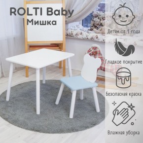 Детский комплект стол и стул «Мишка» Rolti Baby  (голубая столешница/белое сиденье/белые ножки) в Губкинском - gubkinskiy.ok-mebel.com | фото 1