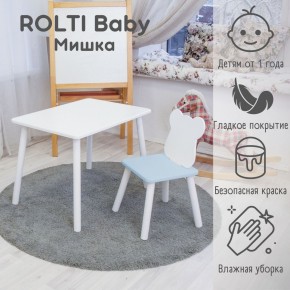 Детский комплект стол и стул «Мишка» Rolti Baby  (голубая столешница/голубое сиденье/белые ножки) в Губкинском - gubkinskiy.ok-mebel.com | фото 1