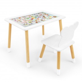 Детский комплект стол и стул Мишка Rolti Baby с накладкой Алфавит (белая столешница/белое сиденье/береза ножки) в Губкинском - gubkinskiy.ok-mebel.com | фото 1