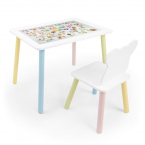 Детский комплект стол и стул Мишка Rolti Baby с накладкой Алфавит (белая столешница/белое сиденье/цветные ножки) в Губкинском - gubkinskiy.ok-mebel.com | фото 1