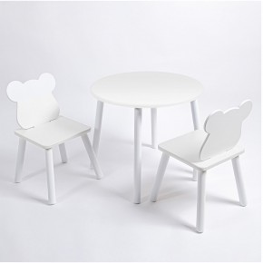 Комплект детский стол КРУГЛЫЙ и два стула МИШКА ROLTI Baby (белая столешница/белое сиденье/белые ножки) в Губкинском - gubkinskiy.ok-mebel.com | фото