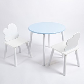 Комплект детский стол КРУГЛЫЙ и два стула ОБЛАЧКО ROLTI Baby (голубая столешница/белое сиденье/белые ножки) в Губкинском - gubkinskiy.ok-mebel.com | фото