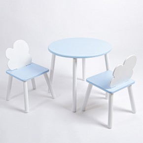 Комплект детский стол КРУГЛЫЙ и два стула ОБЛАЧКО ROLTI Baby (голубая столешница/голубое сиденье/белые ножки) в Губкинском - gubkinskiy.ok-mebel.com | фото 1