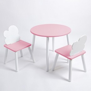 Комплект детский стол КРУГЛЫЙ и два стула ОБЛАЧКО ROLTI Baby (розовая столешница/розовое сиденье/белые ножки) в Губкинском - gubkinskiy.ok-mebel.com | фото