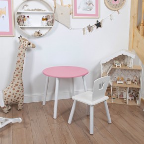 Комплект детский стол КРУГЛЫЙ и стул КОРОНА ROLTI Baby (розовая столешница/белое сиденье/белые ножки) в Губкинском - gubkinskiy.ok-mebel.com | фото