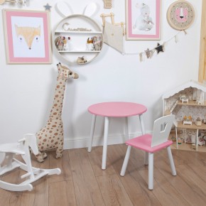 Комплект детский стол КРУГЛЫЙ и стул КОРОНА ROLTI Baby (розовая столешница/розовое сиденье/белые ножки) в Губкинском - gubkinskiy.ok-mebel.com | фото 1