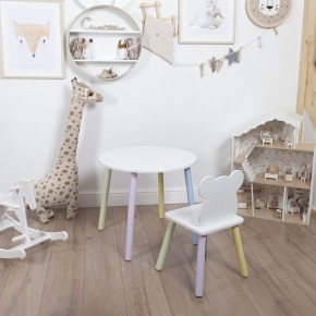 Комплект детский стол КРУГЛЫЙ и стул МИШКА ROLTI Baby (белая столешница/белое сиденье/цветные ножки) в Губкинском - gubkinskiy.ok-mebel.com | фото