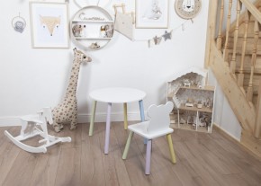 Комплект детский стол КРУГЛЫЙ и стул МИШКА ROLTI Baby (белая столешница/белое сиденье/цветные ножки) в Губкинском - gubkinskiy.ok-mebel.com | фото 3