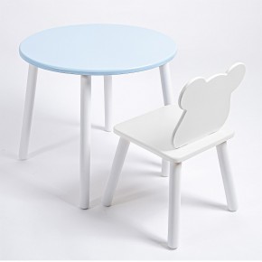 Комплект детский стол КРУГЛЫЙ и стул МИШКА ROLTI Baby (голубая столешница/белое сиденье/белые ножки) в Губкинском - gubkinskiy.ok-mebel.com | фото