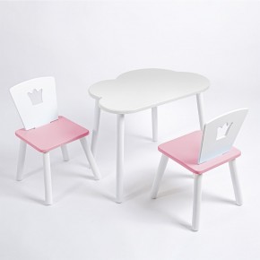 Комплект детский стол ОБЛАЧКО и два стула КОРОНА ROLTI Baby (белая столешница/розовое сиденье/белые ножки) в Губкинском - gubkinskiy.ok-mebel.com | фото