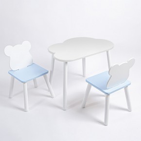 Комплект детский стол ОБЛАЧКО и два стула МИШКА ROLTI Baby (белая столешница/голубое сиденье/белые ножки) в Губкинском - gubkinskiy.ok-mebel.com | фото 1