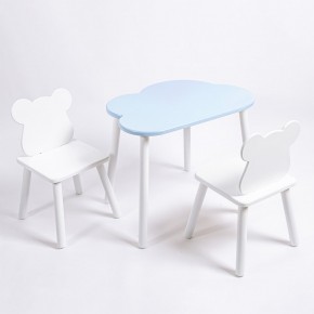 Комплект детский стол ОБЛАЧКО и два стула МИШКА ROLTI Baby (голубая столешница/белое сиденье/белые ножки) в Губкинском - gubkinskiy.ok-mebel.com | фото