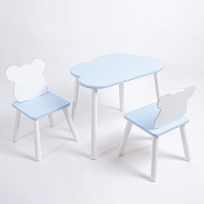 Комплект детский стол ОБЛАЧКО и два стула МИШКА ROLTI Baby (голубая столешница/голубое сиденье/белые ножки) в Губкинском - gubkinskiy.ok-mebel.com | фото