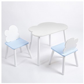 Комплект детский стол ОБЛАЧКО и два стула ОБЛАЧКО ROLTI Baby (белая столешница/голубое сиденье/белые ножки) в Губкинском - gubkinskiy.ok-mebel.com | фото