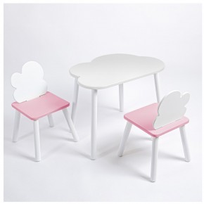 Комплект детский стол ОБЛАЧКО и два стула ОБЛАЧКО ROLTI Baby (белая столешница/розовый сиденье/белые ножки) в Губкинском - gubkinskiy.ok-mebel.com | фото 1