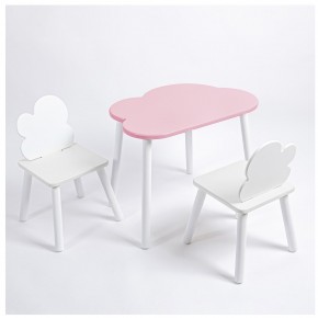 Комплект детский стол ОБЛАЧКО и два стула ОБЛАЧКО ROLTI Baby (розовая столешница/белое сиденье/белые ножки) в Губкинском - gubkinskiy.ok-mebel.com | фото