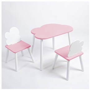 Комплект детский стол ОБЛАЧКО и два стула ОБЛАЧКО ROLTI Baby (розовая столешница/розовое сиденье/белые ножки) в Губкинском - gubkinskiy.ok-mebel.com | фото 1