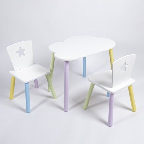 Комплект детский стол ОБЛАЧКО и два стула ЗВЕЗДА ROLTI Baby (белая столешница/белое сиденье/цветные ножки) в Губкинском - gubkinskiy.ok-mebel.com | фото