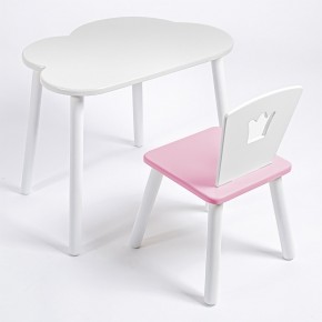 Комплект детский стол ОБЛАЧКО и стул КОРОНА ROLTI Baby (белая столешница/розовое сиденье/белые ножки) в Губкинском - gubkinskiy.ok-mebel.com | фото 1