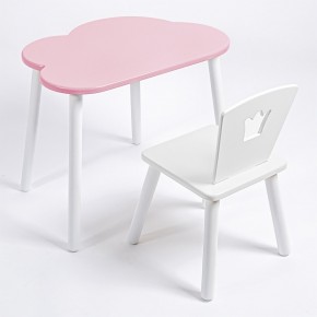 Комплект детский стол ОБЛАЧКО и стул КОРОНА ROLTI Baby (розовая столешница/белое сиденье/белые ножки) в Губкинском - gubkinskiy.ok-mebel.com | фото