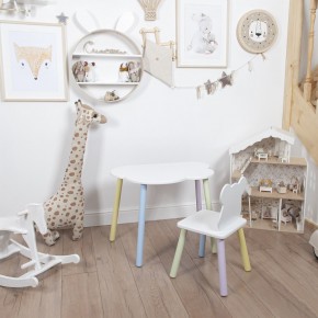 Комплект детский стол ОБЛАЧКО и стул МИШКА ROLTI Baby (белая столешница/белое сиденье/цветные ножки) в Губкинском - gubkinskiy.ok-mebel.com | фото 1