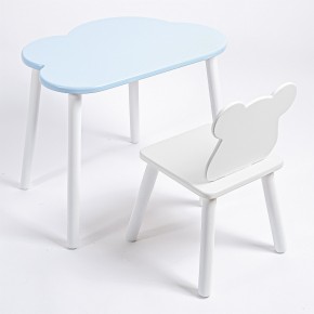 Комплект детский стол ОБЛАЧКО и стул МИШКА ROLTI Baby (голубая столешница/белое сиденье/белые ножки) в Губкинском - gubkinskiy.ok-mebel.com | фото