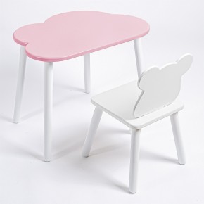 Комплект детский стол ОБЛАЧКО и стул МИШКА ROLTI Baby (розовая столешница/белое сиденье/белые ножки) в Губкинском - gubkinskiy.ok-mebel.com | фото
