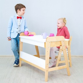 Комплект детской мебели уголок школьника 38 попугаев ( стол и стул «Kids»  комбо-белый, полки Домик белый, аква, мокко) растущий для роста 100-130 см, 3-10 лет в Губкинском - gubkinskiy.ok-mebel.com | фото