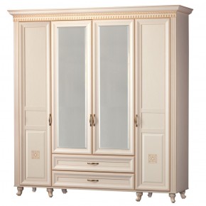 Шкаф для одежды 4-дверный с зеркалом №493 Марлен кремовый белый в Губкинском - gubkinskiy.ok-mebel.com | фото