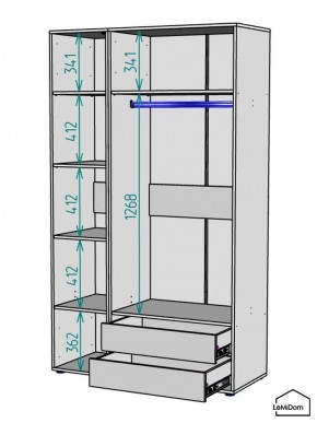 Шкаф Linnea MHR-3PO-2 2050х1200х510 (Белый-М 11.1.2) в Губкинском - gubkinskiy.ok-mebel.com | фото 3