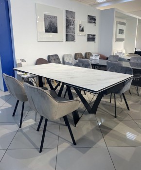 Стол RIETI 200 KL-99 Белый мрамор матовый, итальянская керамика / черный каркас, ®DISAUR в Губкинском - gubkinskiy.ok-mebel.com | фото 3